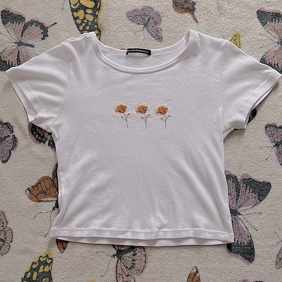 Brandy Melville Tops - Brandy Melville Embroidered Flower Tee: Size OS